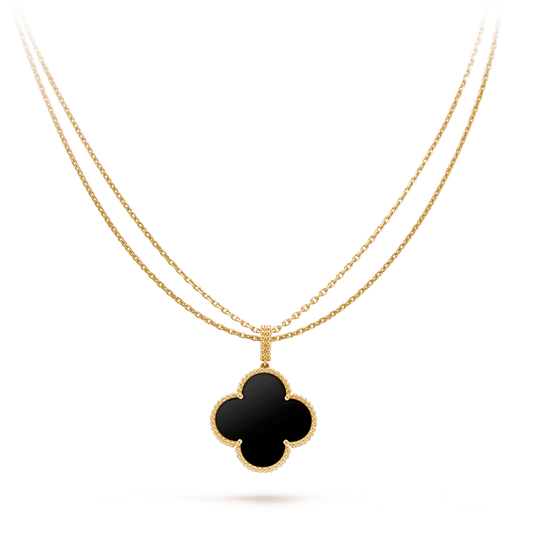 [OrnoraJewelry]CLOVER 25MM GOLD ONYX BIG CLOVER NECKLACE
