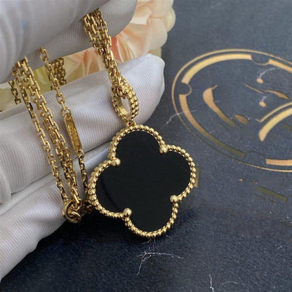 [OrnoraJewelry]CLOVER 25MM GOLD ONYX BIG CLOVER NECKLACE