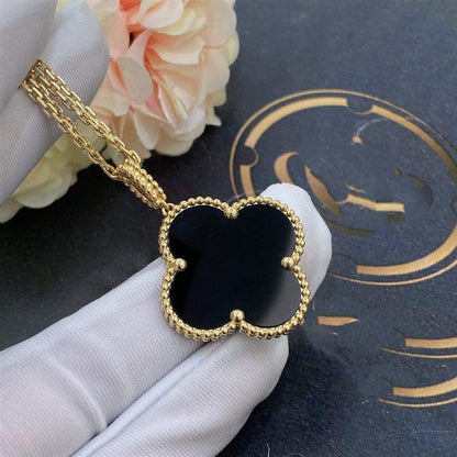 [OrnoraJewelry]CLOVER 25MM GOLD ONYX BIG CLOVER NECKLACE