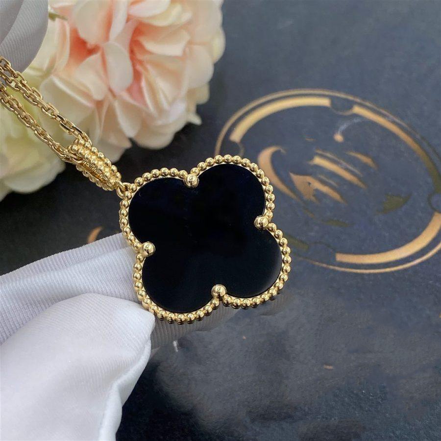 [OrnoraJewelry]CLOVER 25MM GOLD ONYX BIG CLOVER NECKLACE