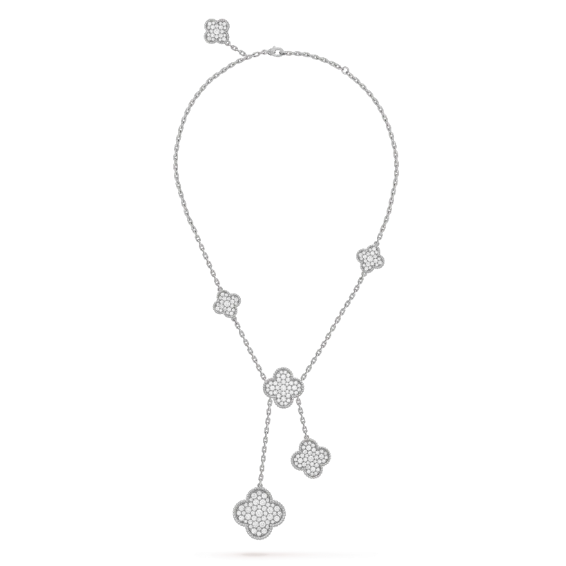 [OrnoraJewelry]CLOVER 5 MOTIFS SILVER DIAMONDS NECKLACE