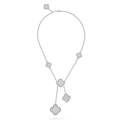 [OrnoraJewelry]CLOVER 5 MOTIFS SILVER DIAMONDS NECKLACE