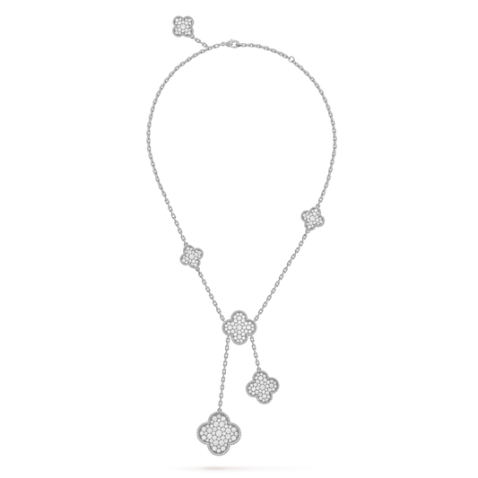 [OrnoraJewelry]CLOVER 5 MOTIFS SILVER DIAMONDS NECKLACE