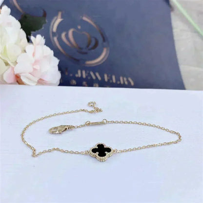 [OrnoraJewelry]CLOVER ONYX SINGLE FLOWER BRACELET
