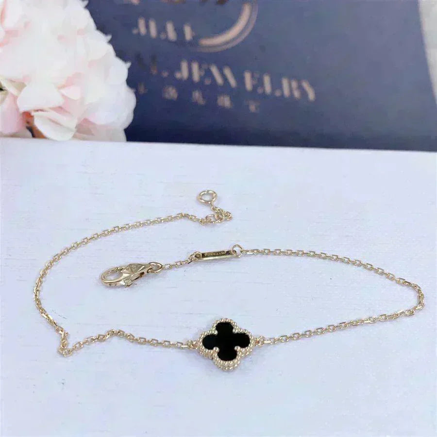 [OrnoraJewelry]CLOVER ONYX SINGLE FLOWER BRACELET