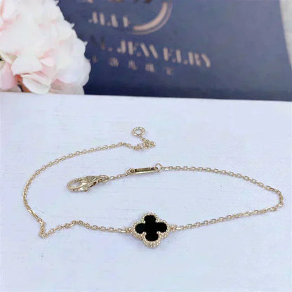 [OrnoraJewelry]CLOVER ONYX SINGLE FLOWER BRACELET