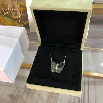 [OrnoraJewelry]LARGE BUTTERFLY SILVER PENDANT DIAMOND NECKLACE