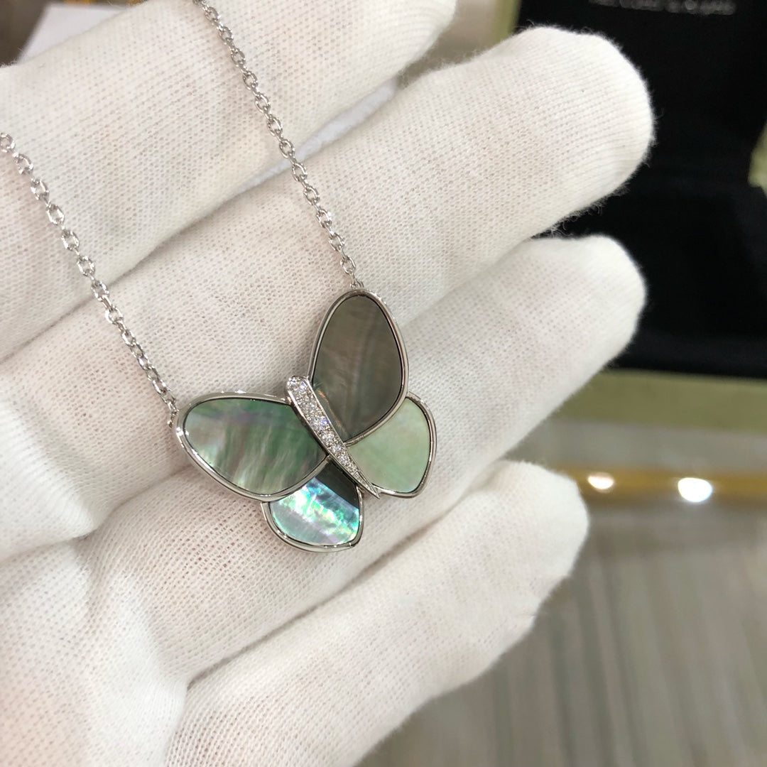 [OrnoraJewelry]LARGE BUTTERFLY SILVER PENDANT DIAMOND NECKLACE