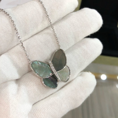 [OrnoraJewelry]LARGE BUTTERFLY SILVER PENDANT DIAMOND NECKLACE