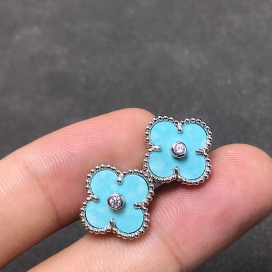 [OrnoraJewelry]CLOVER 1 DIAMOND BLUE SKY SILVER EARRINGS