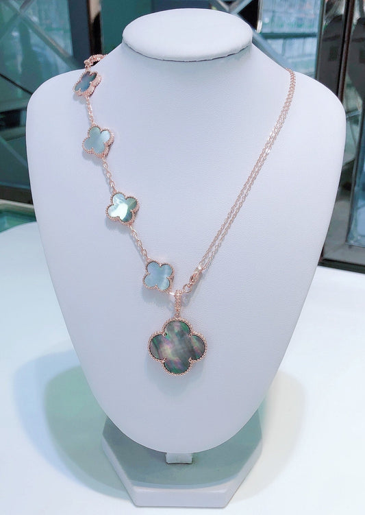 [OrnoraJewelry]COMBINED BRACELET 5 MOTIFS AND NECKLACE DARK MOP ROSE GOLD