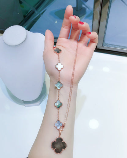 [OrnoraJewelry]COMBINED BRACELET 5 MOTIFS AND NECKLACE DARK MOP ROSE GOLD