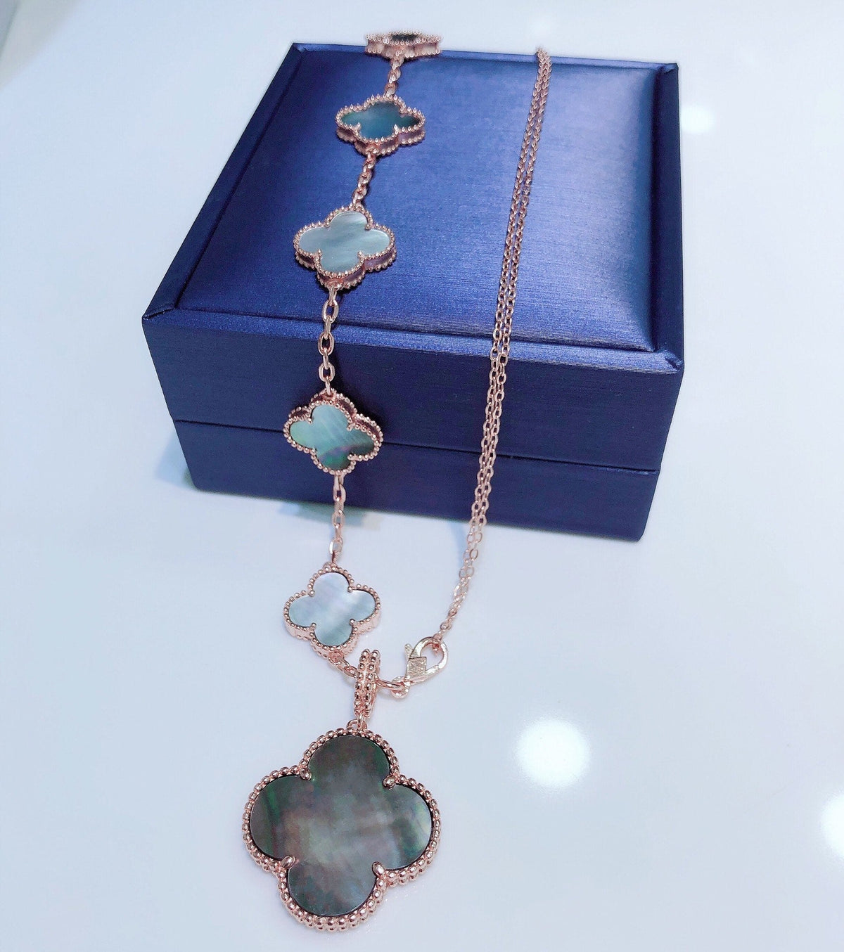 [OrnoraJewelry]COMBINED BRACELET 5 MOTIFS AND NECKLACE DARK MOP ROSE GOLD