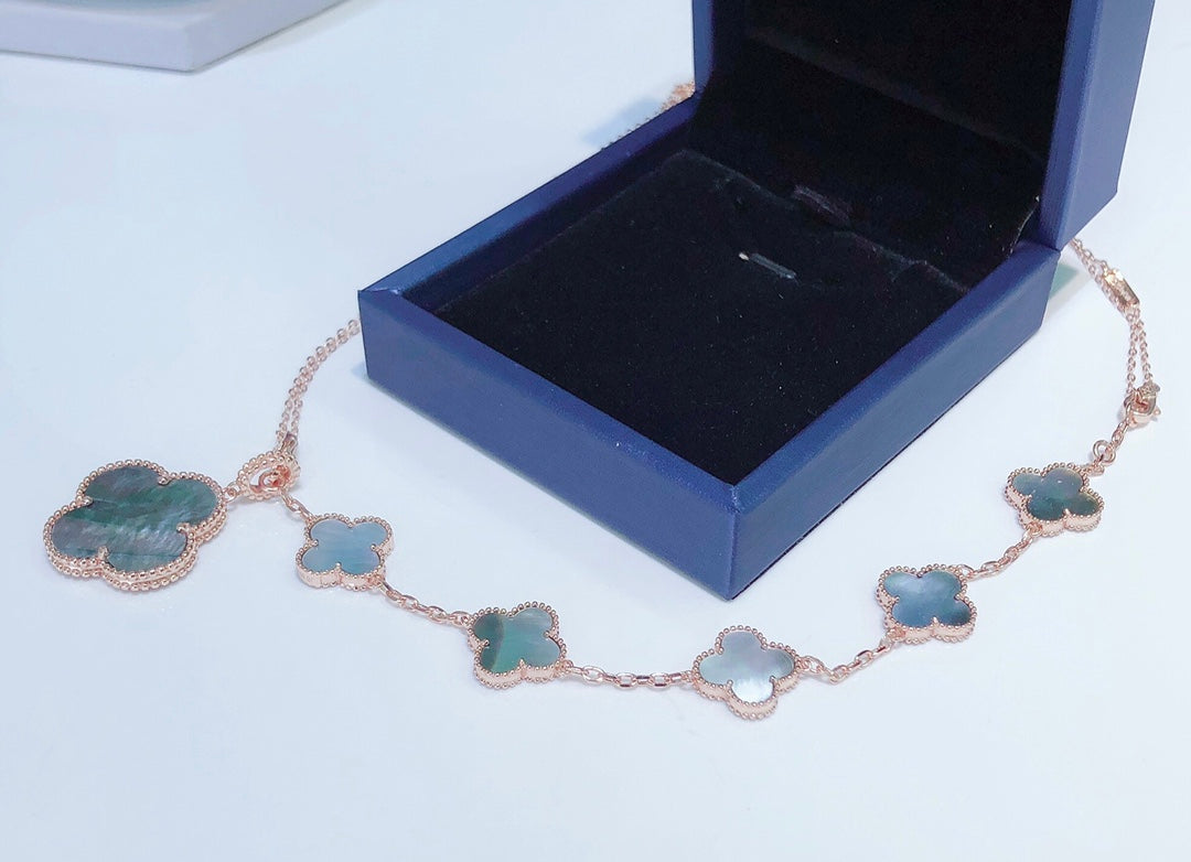[OrnoraJewelry]COMBINED BRACELET 5 MOTIFS AND NECKLACE DARK MOP ROSE GOLD