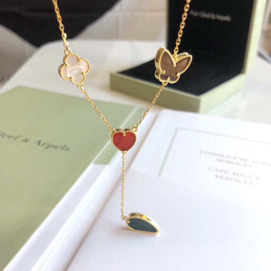 [OrnoraJewelry]LUCKY SPRING 4 MOTIFS ROSE GOLD NECKLACE