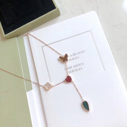 [OrnoraJewelry]LUCKY SPRING 4 MOTIFS ROSE GOLD NECKLACE