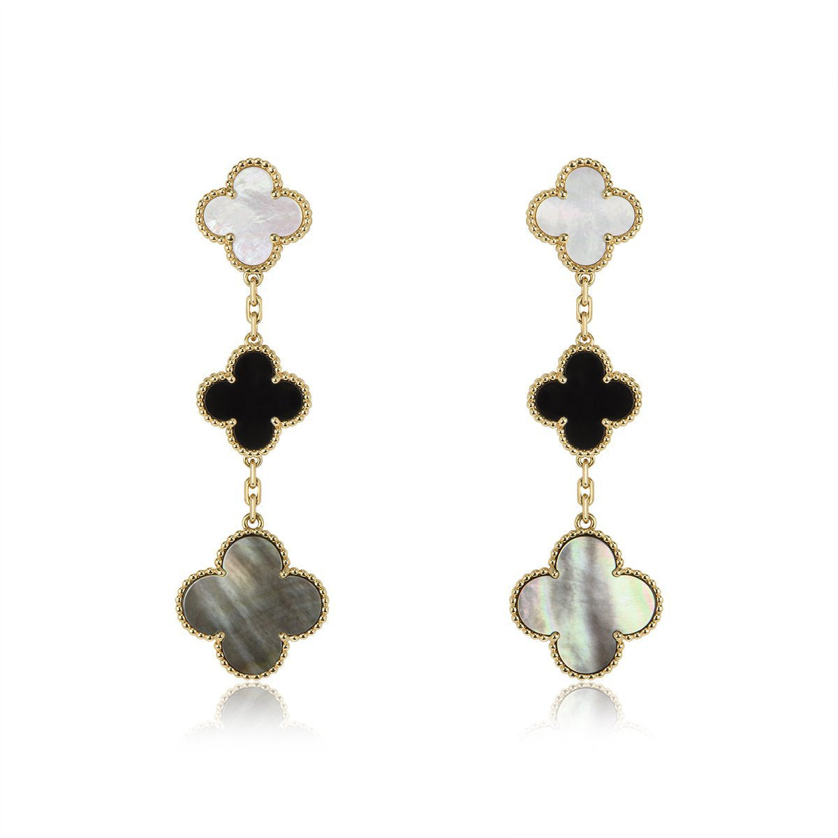 [OrnoraJewelry]CLOVER EARRINGS GOLD ONYX MOP 3 MOTIF