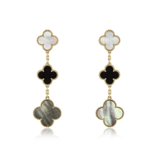 [OrnoraJewelry]CLOVER EARRINGS GOLD ONYX MOP 3 MOTIF