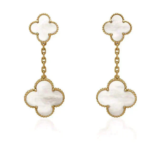 [OrnoraJewelry]CLOVER 2 MOTIF WHITE MOP EARRINGS