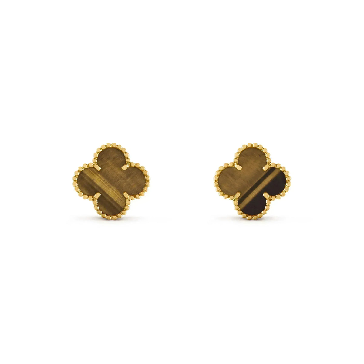 [OrnoraJewelry]CLOVER MEDIUM 1 MOTIFS TIGER EYE EARRINGS