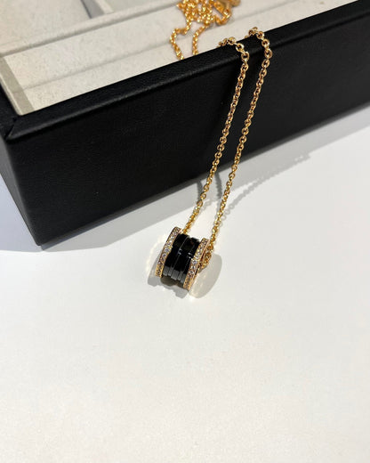 [OrnoraJewelry]ZERO 1 BLACK CERAMIC DIAMOND PINK GOLD NECKLACE