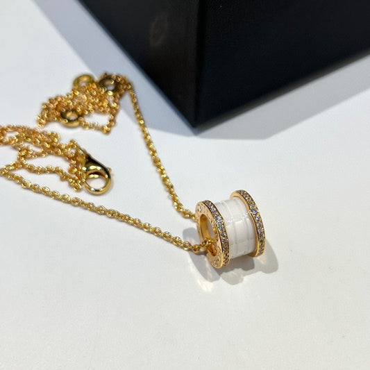 [OrnoraJewelry]ZERO 1 WHITE CERAMIC DIAMOND PINK GOLD NECKLACE